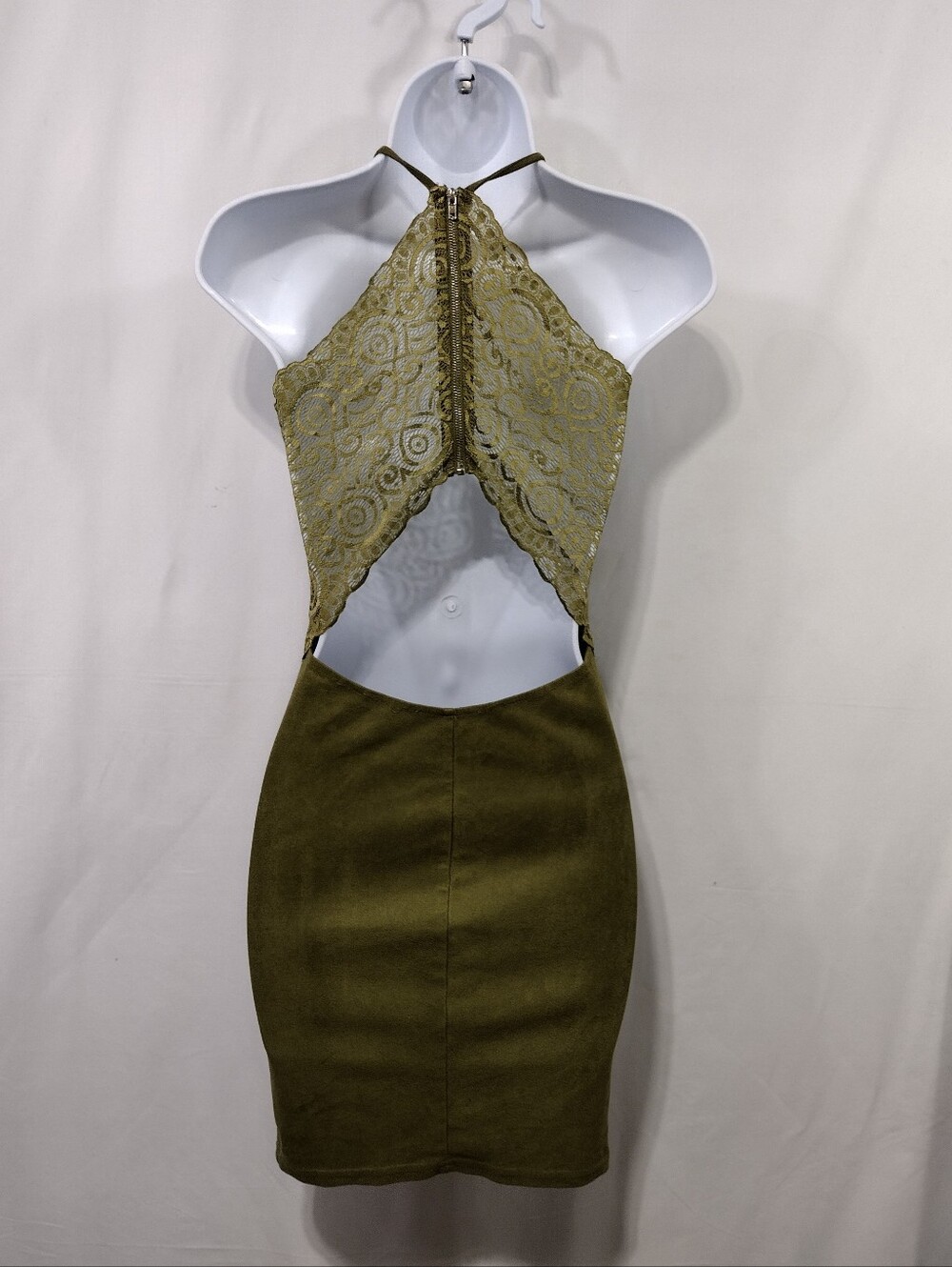 Hera Collection Halter Lace Back Mini Dress Womens S Olive Party Feminine Retro